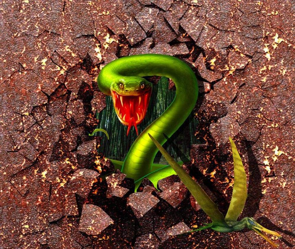 Papier peint 3D serpent vert pour habiller un mur de fond TV de salon moderne
