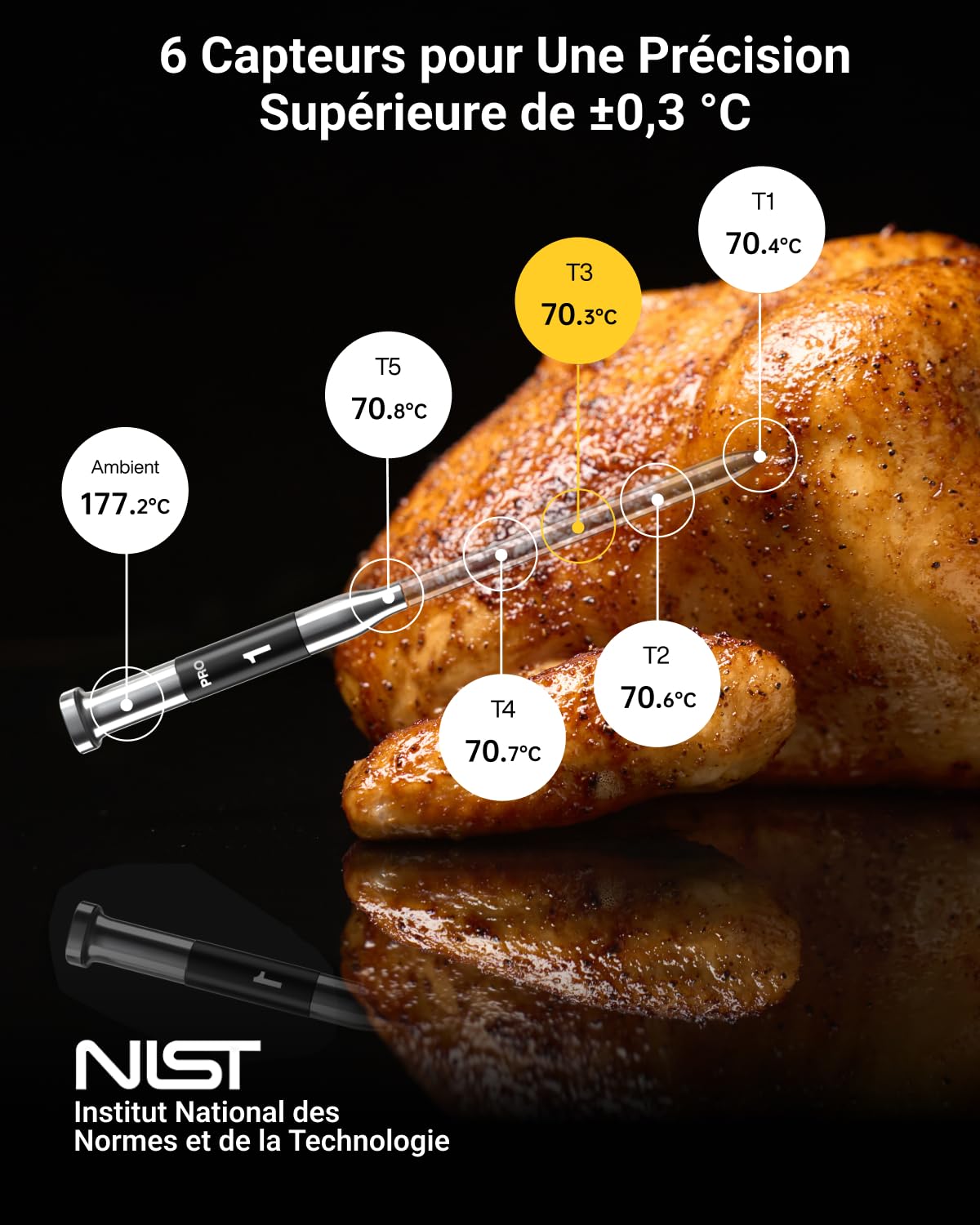 ThermoMaven G1 Thermomètre Cuisine Sans Fil, Wi-Fi et Sub-1G, Signal 10X | 6 Capteurs, Précision ±0,3 °C, Application et Base Intelligente, Étanche IPX8, Thermomètre Viande pour Barbecue, Four, Fumoir