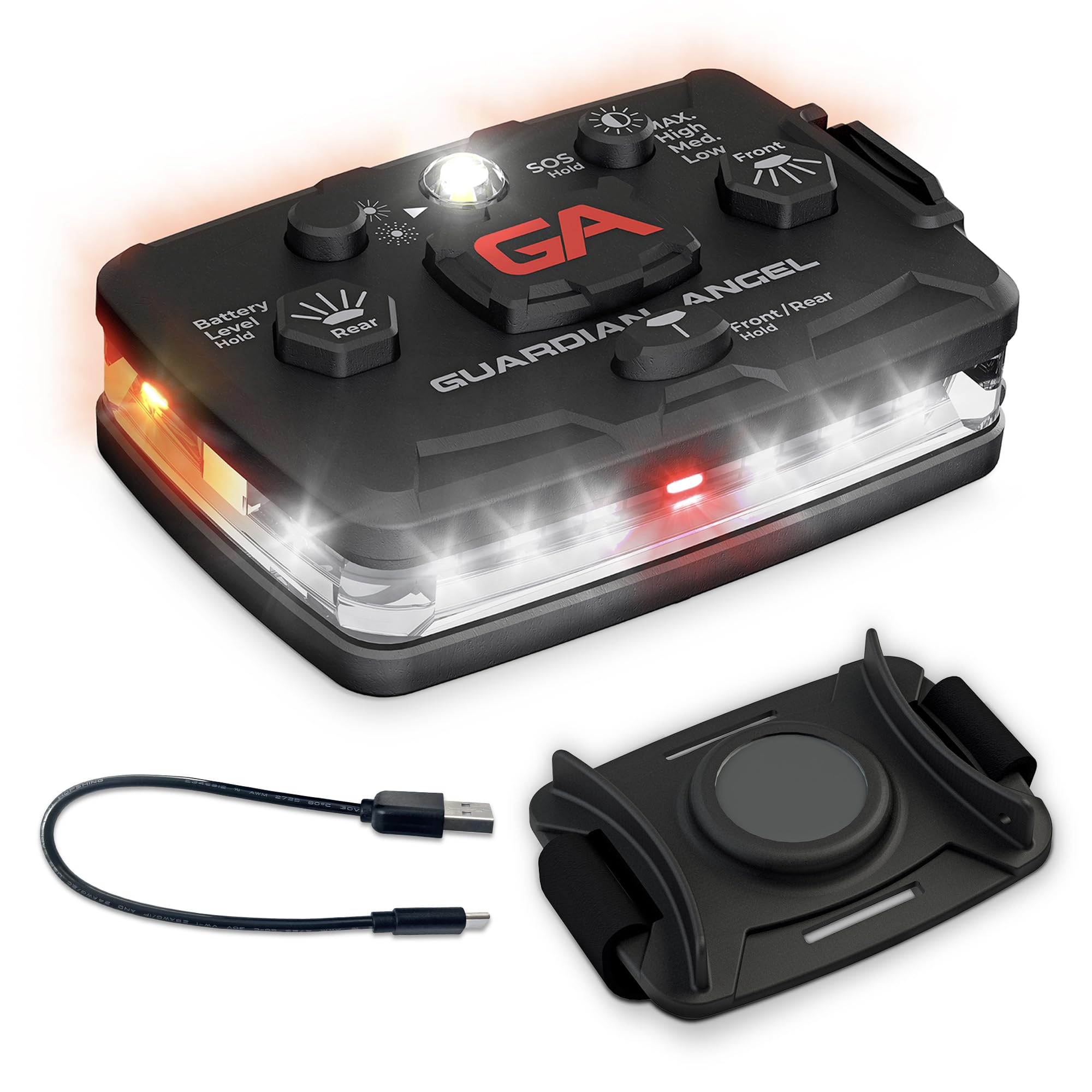 Guardian Angel Elite Series Safety Light, Beacon Device (White Front &amp; Orange Rear) Rechargeable, Magnetic, Hands-Free Wearable, Mountable LED Light for Construction, Roadside, Towing, Industrial TEE