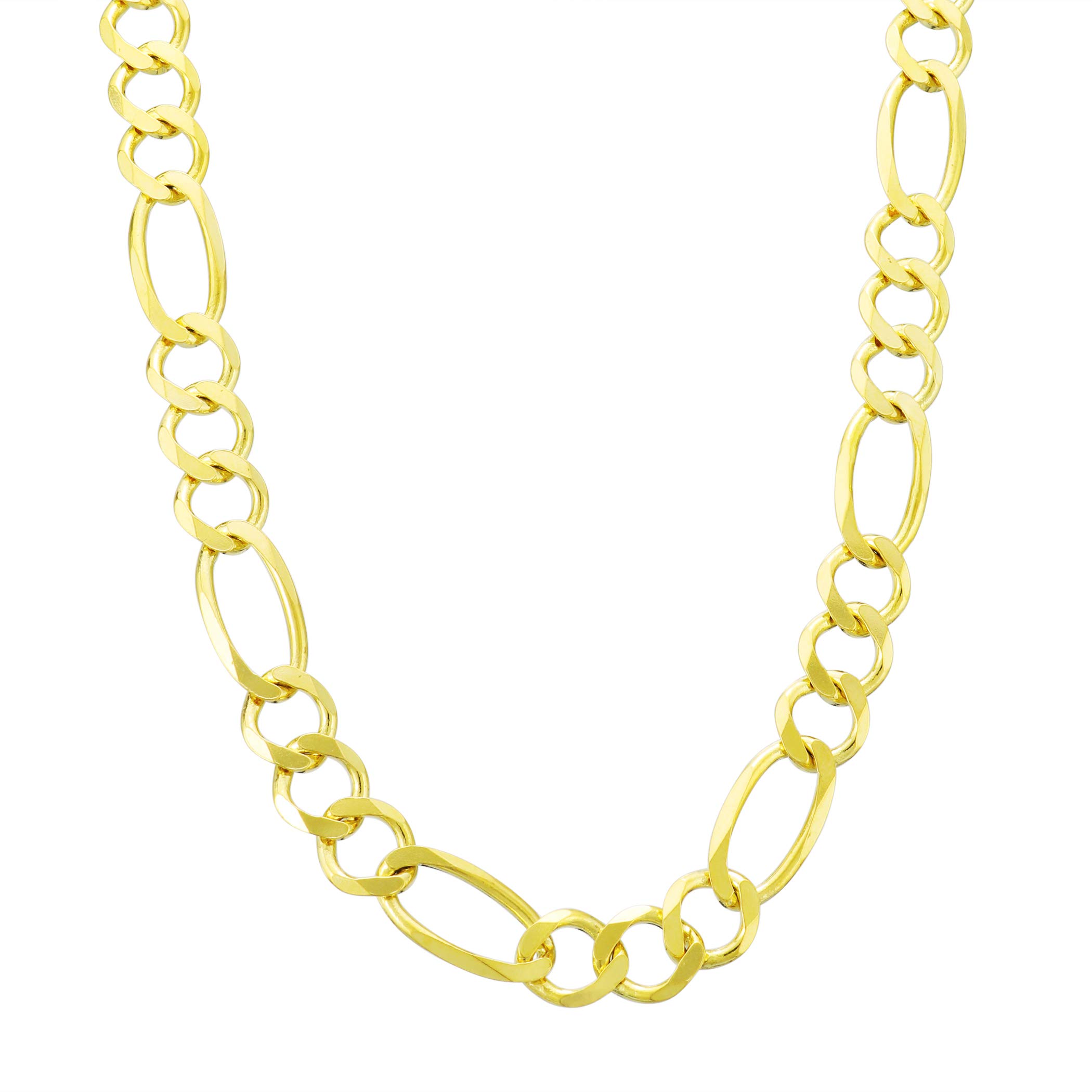 Nuragold 10k Real Yellow Gold Figaro Link 7mm Chain Necklace (16"-30") Italian Jewelry for Men & Women