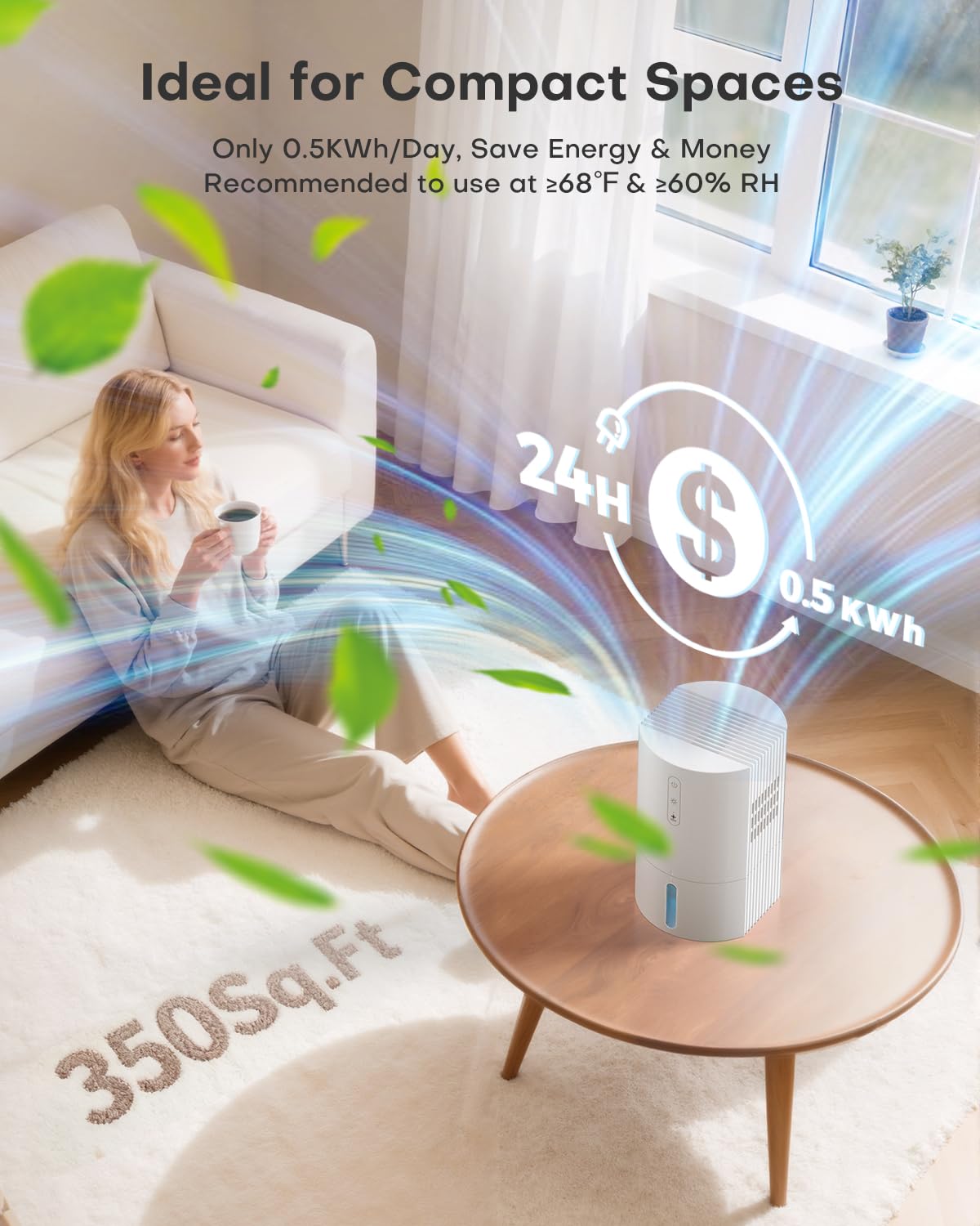 Luftentfeuchter für Zuhause, 1000 ml, Luftentfeuchter für Badezimmer mit automatischer Abschaltung, automatischer Abtauung, flüsterleiser Luftentfeuchter für Schlafzimmer, Büro, Wohnmobil, Schrank