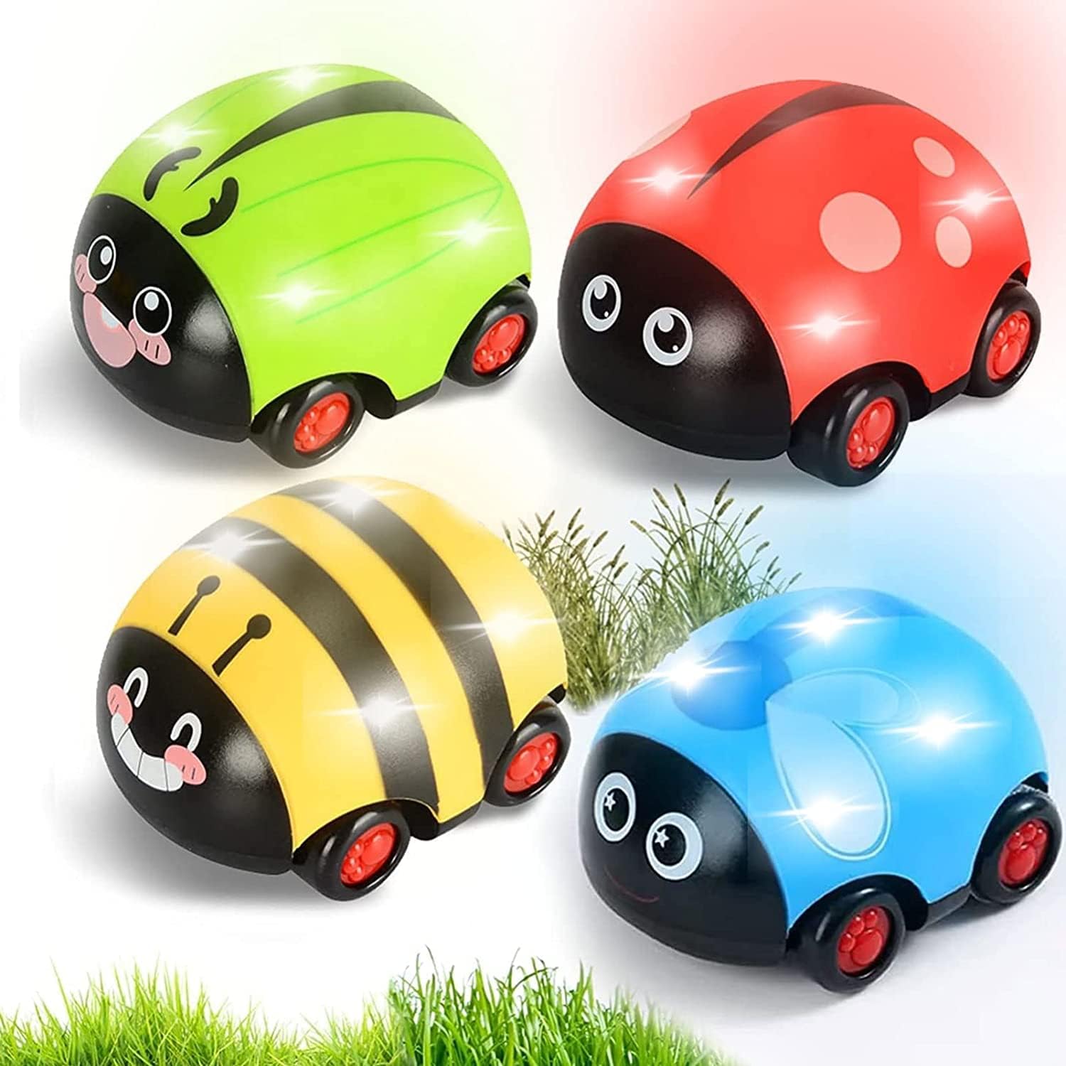 IKUKUER Animals Pull Back Cars with Led Friction Powered Vehicle Play Set Push and Go Back and