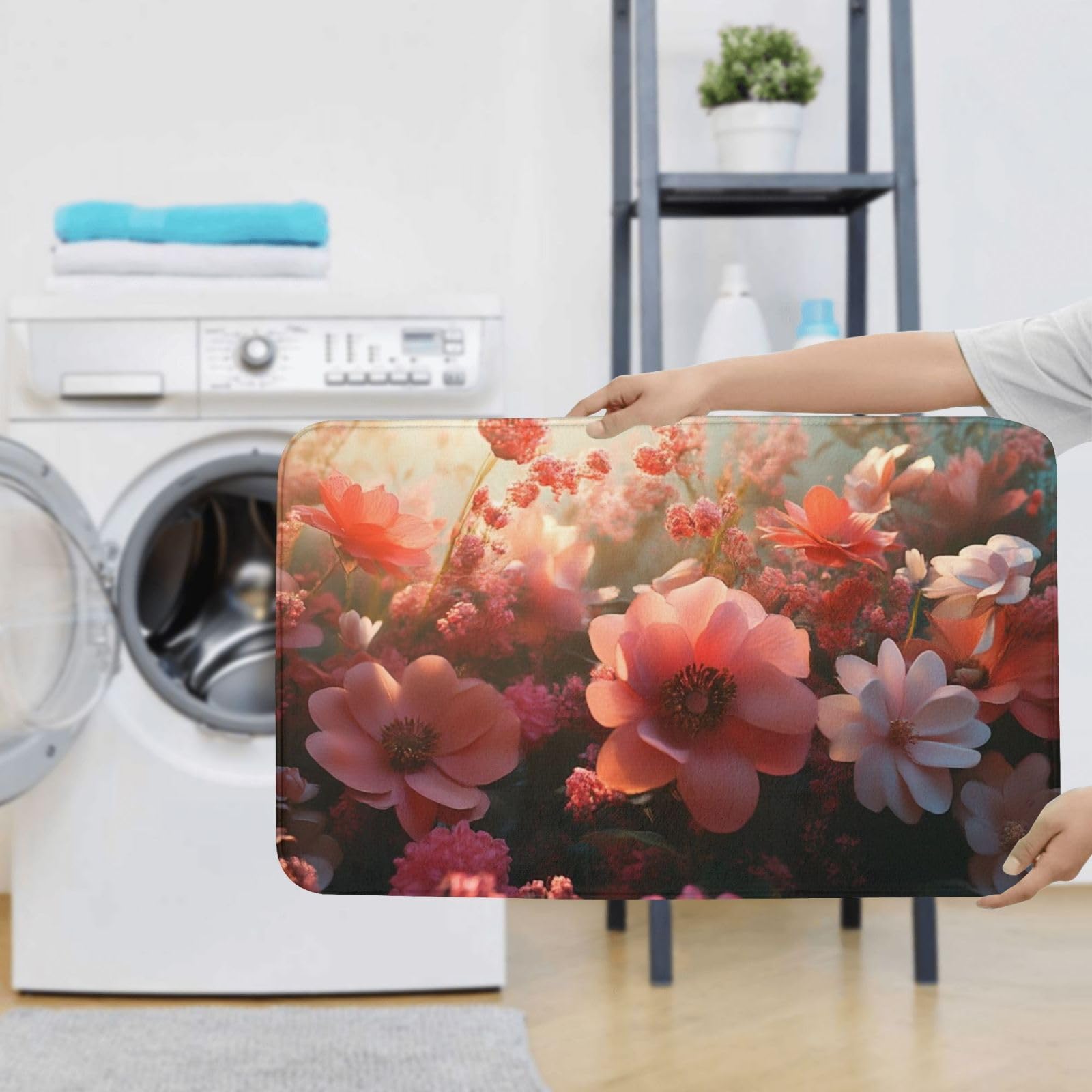 The Cluster Of Red Flowers In The Sunlight - Set di 3 tappeti da bagno in memory foam, morbidi e assorbenti a forma di U, decorazione per la casa, asciugatura rapida