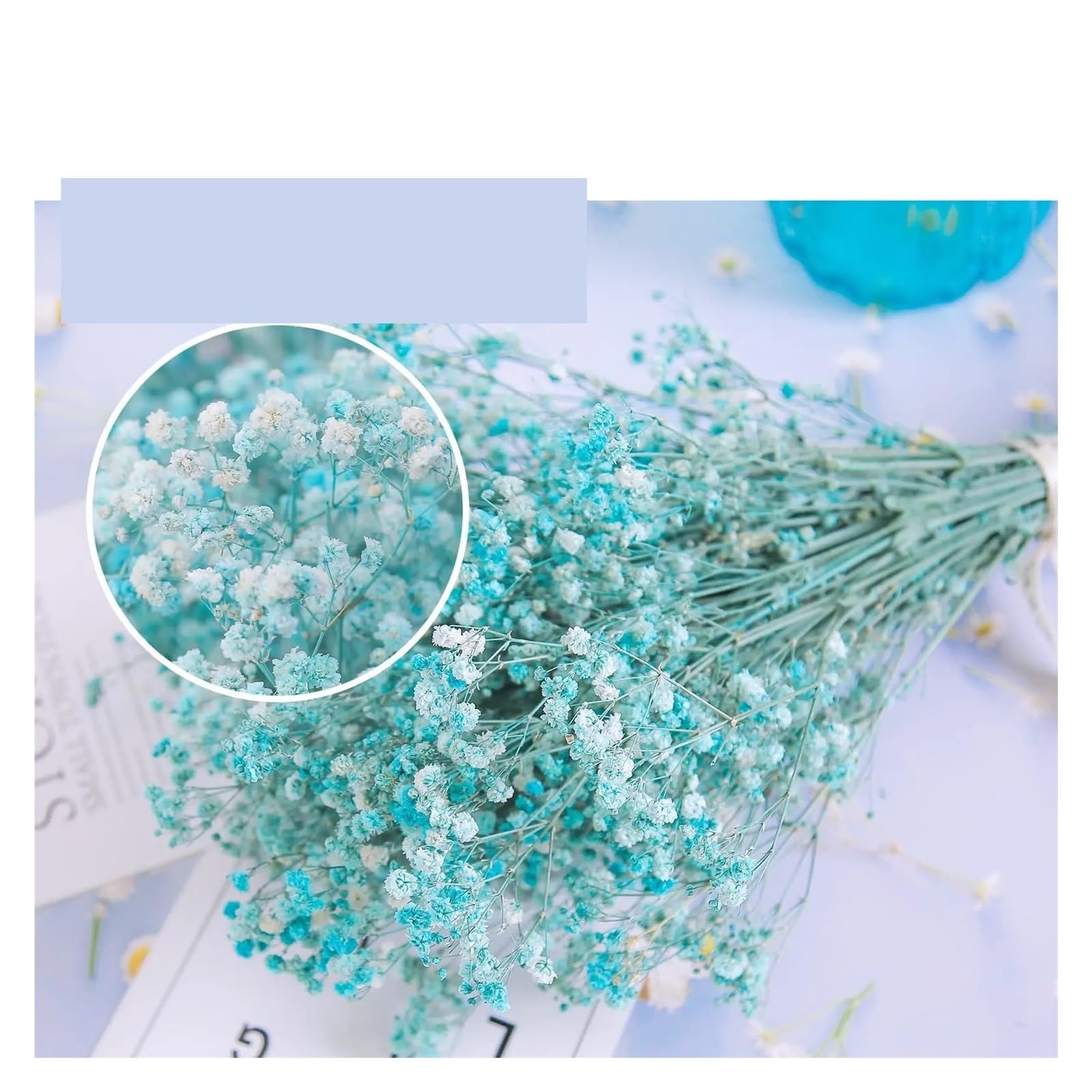 gypsophile séché Fleurs séchées Gypsophila 110g, Fleurs artificielles for décoration de Maison, Bouquet mariée for Table tête Mariage(Blue)