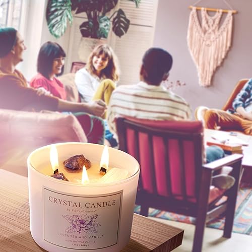 Miniatura 8 de Velas de cristal curativo tres velas de intención grande Paquete de cuarzo rosa de amatista lavanda jazmín de cuarzo rosa y amatista lavanda de