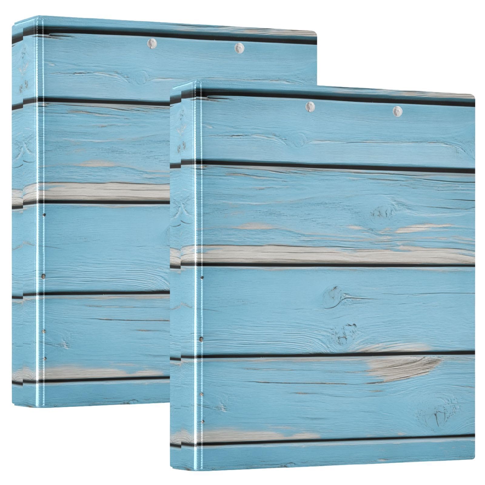 Confezione da 2 raccoglitori a 3 anelli, in legno azzurro, 3,8 cm, con 3 tasche trasparenti, portablocco e contiene 200 fogli, per ufficio, scuola, organizzazione domestica