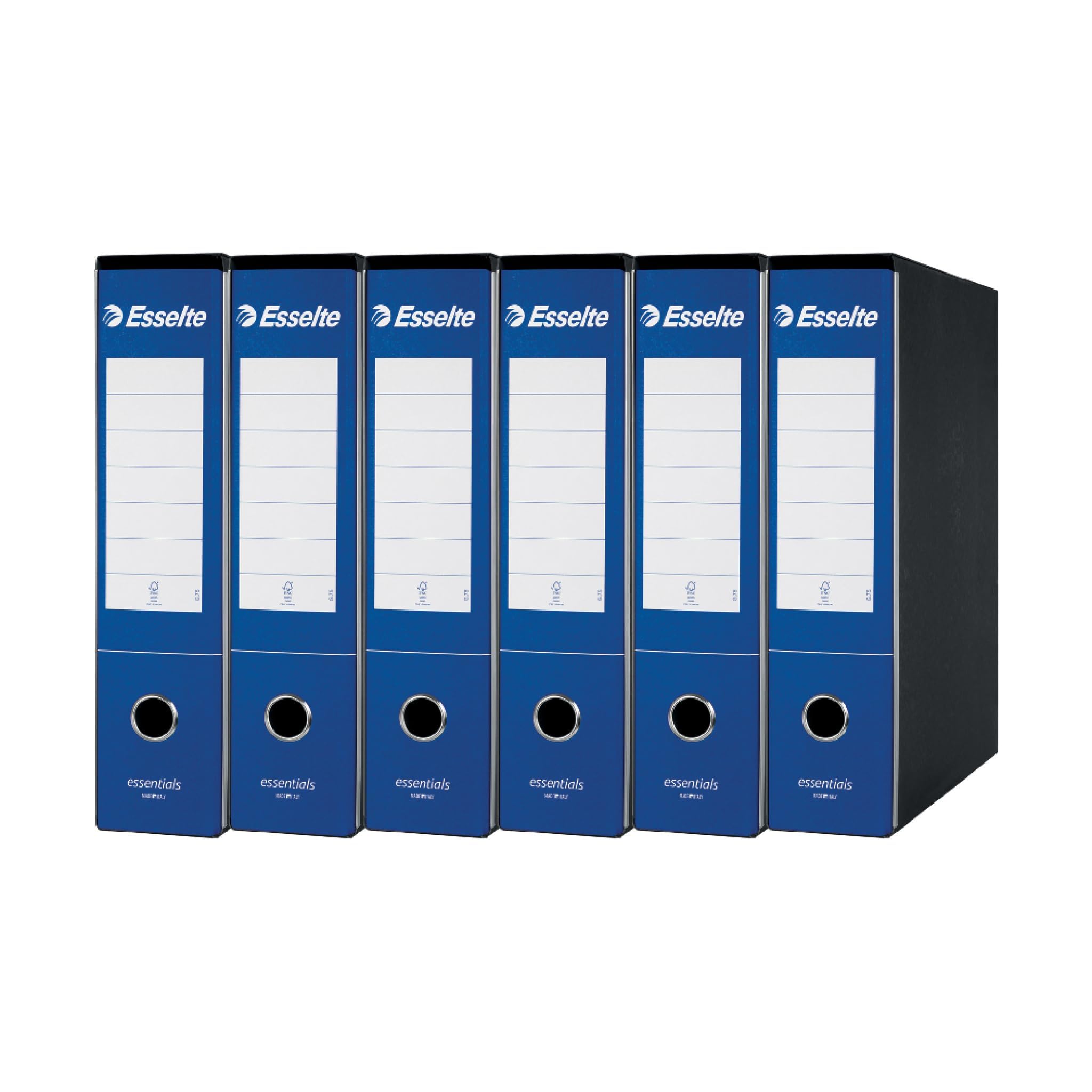 Esselte ESSENTIALS G75 Registratore con Custodia, con Meccanismo a Leva, in Formato Protocollo con Dorso da 8 cm, Blu, Conf.da 6 pezzi, 390775050