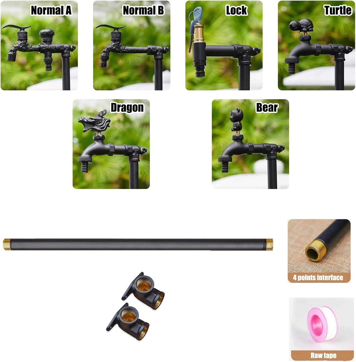 Cylindrical Garden Water Column with Faucet, Double Outlet Outdoor Water Dispenser Hydrant & Spray Gun Hose (Lock, 35.4in/90cm) - Perfect for Irrigation & Gardening