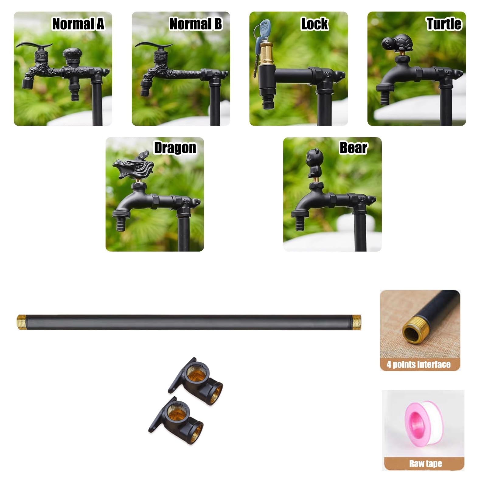 Columna de agua para exteriores, hidrante vertical de jardín de 35.4 pulgadas, dispensador de agua de doble salida con manguera de pistola de pulverización para riego de jardín y cuidado del césped