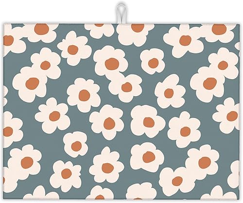 Miniatura 8 de UIUPRO Tapete de secado de platos con flores de amapola roja para decoración de encimera de cocina, almohadilla de secado de platos, almohadilla