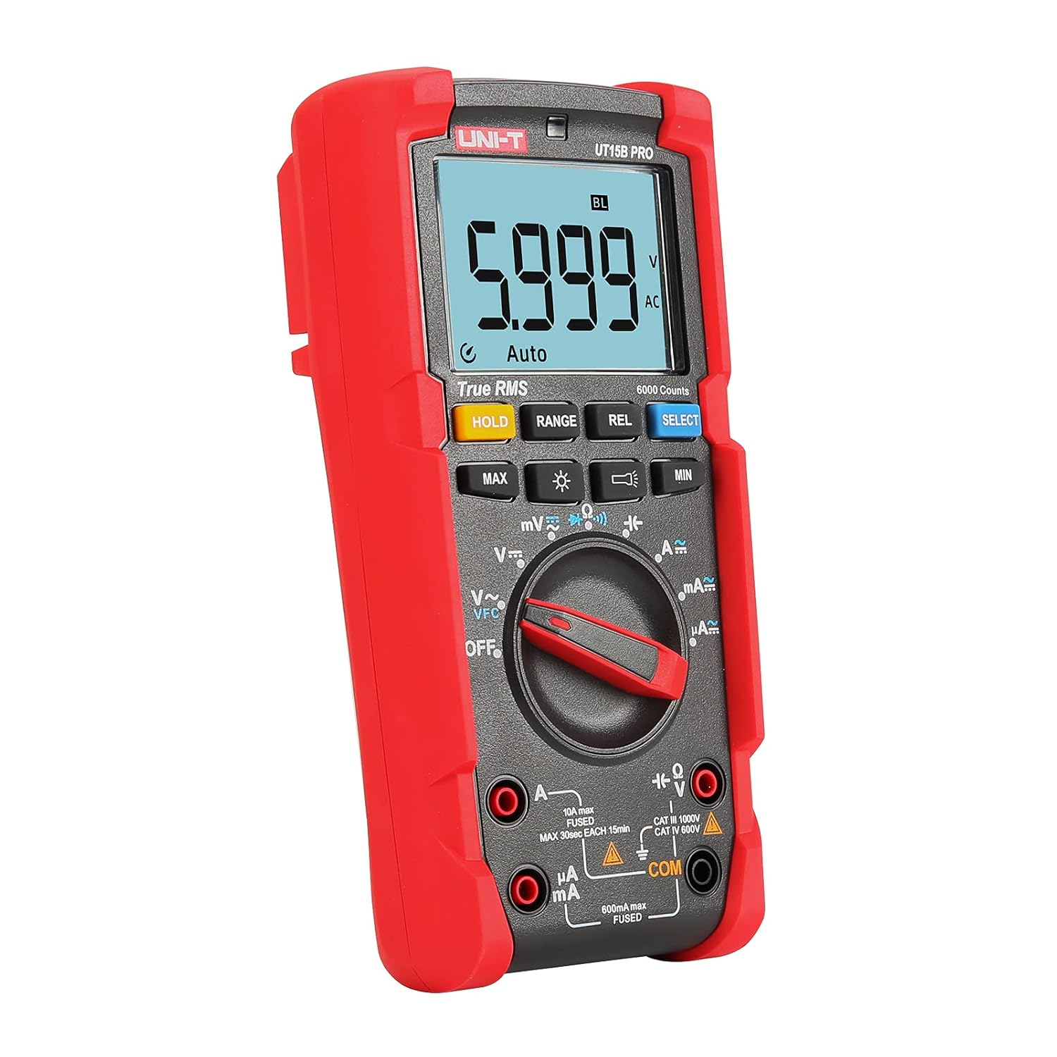 UNI-T UT15B Pro Multi Meter, AC/DC Current AC/DC Voltage Handheld TRMS Voltmeter Ohm Meter Measure Volt Amp Resistance Capacitance Frequency Diode Continuity VFC Circuit Power Car Fuse Electric Tester