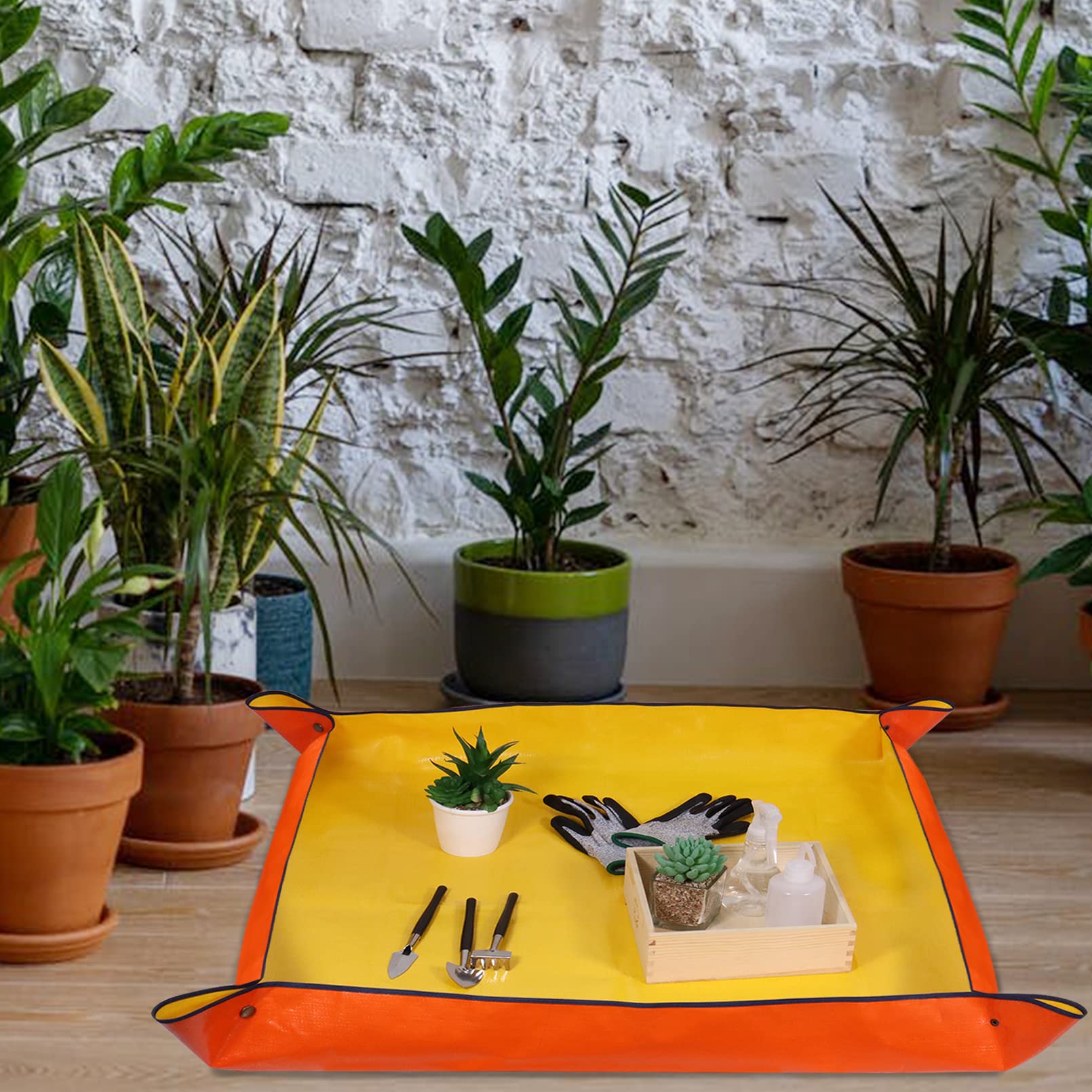 Nwvuop 100cm x 100cm Plant Repotting Mat Waterproof Planting Operation Mat Thicken Indoor Transplanting Planting Tarp Mat Green, Yellow - Image 4
