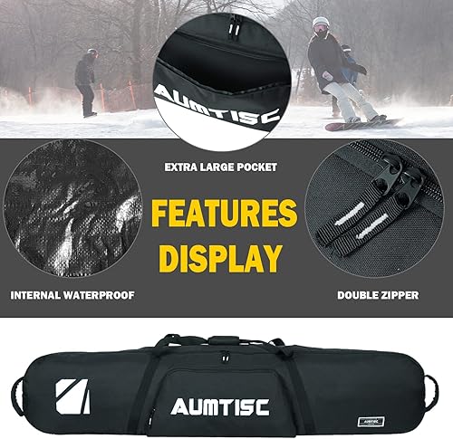 Miniatura 29 de AUMTISC Bolsa acolchada de snowboard para viajes aéreos, bolsas de viaje de snowboard para volar con bolsillos para equipos, longitud disponible