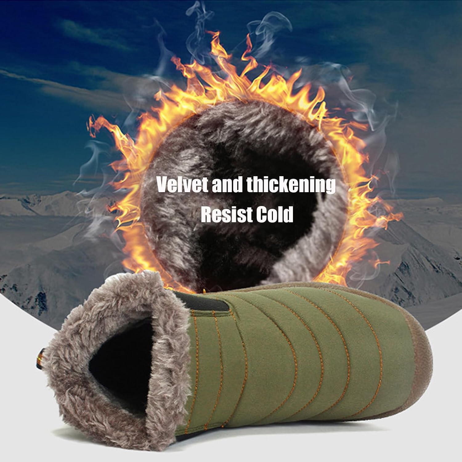 Men's Winter Warm Snow Booties,Thick Warm Slip On Cotton Shoes Anti-Slip Water Resistant Fully Fur Lined Winter Outdoor Casual Classic Flat Sole Walking Ankle Boots