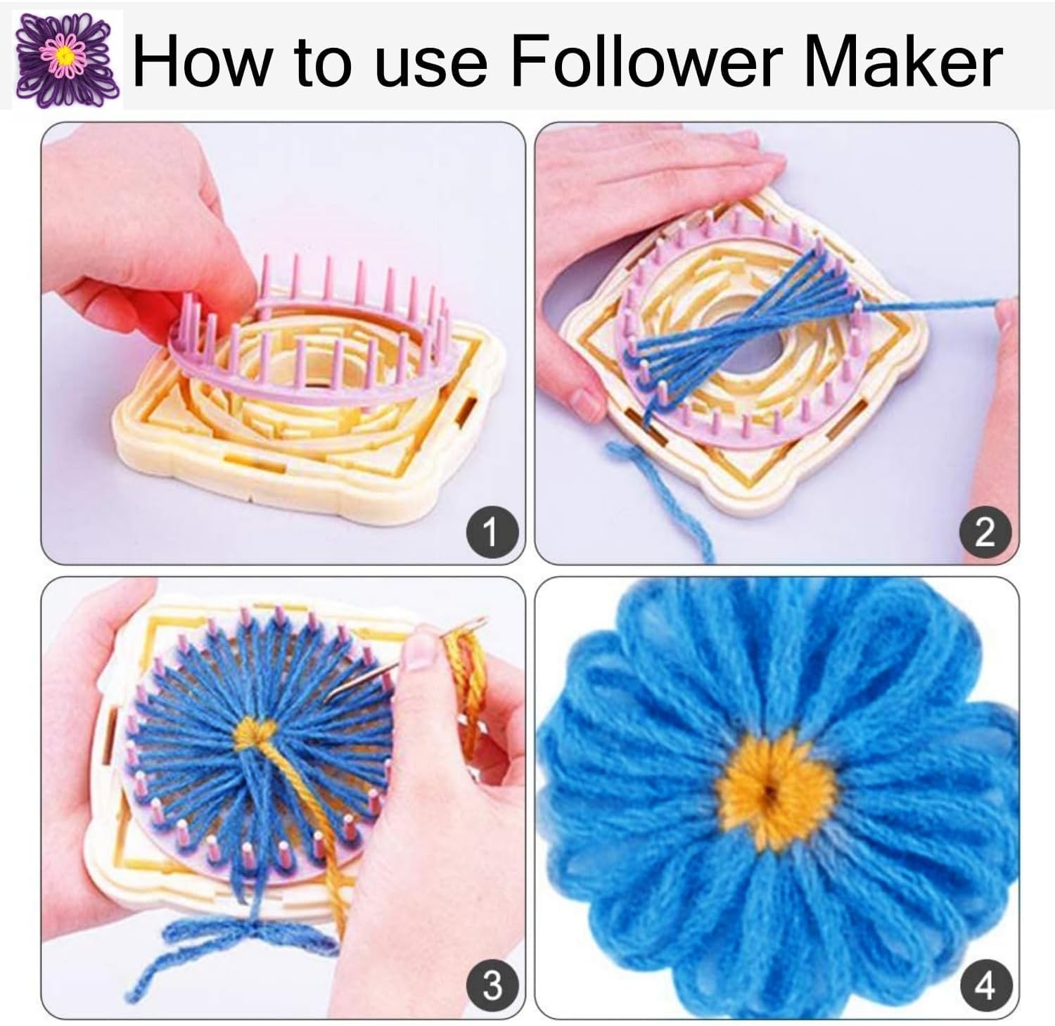 Tusmad Yarn Flower Loom Kit – Flower Corsage Craft Maker & Weaver Tool Set – Knitting Machine for DIY Weaving Projects, Crafts, Brooches, Hair Accessories & Decorations 2