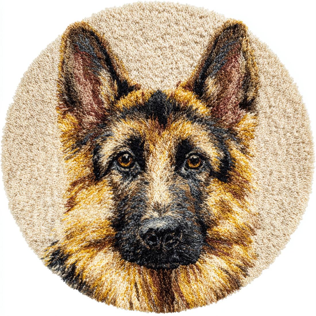Rqwybcaxn DIY Rug Latch Hook Kits for Adults Animal Needlework Kit Cartoon German Shepherd 50x50cm Round Large Rug Making Kits Living Room Handmade Gift
