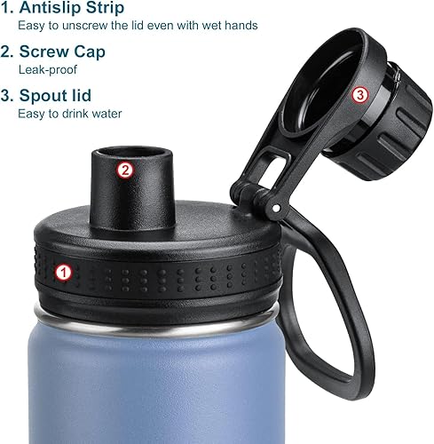 Miniatura 6 de Koodee Botella de agua aislada, 22 onzas, acero inoxidable, doble pared, al vacío, botella deportiva de boca ancha con tapa de boquilla a prueba de