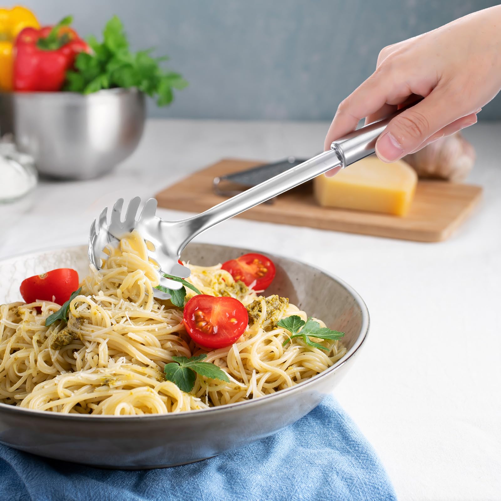JIEYAO Cuchara de espagueti, cuchara profesional para pasta de acero inoxidable con mango ergonómico, cuchara para espaguetis, alicates para espaguetis, pinzas para espaguetis, pinzas para espaguetis,