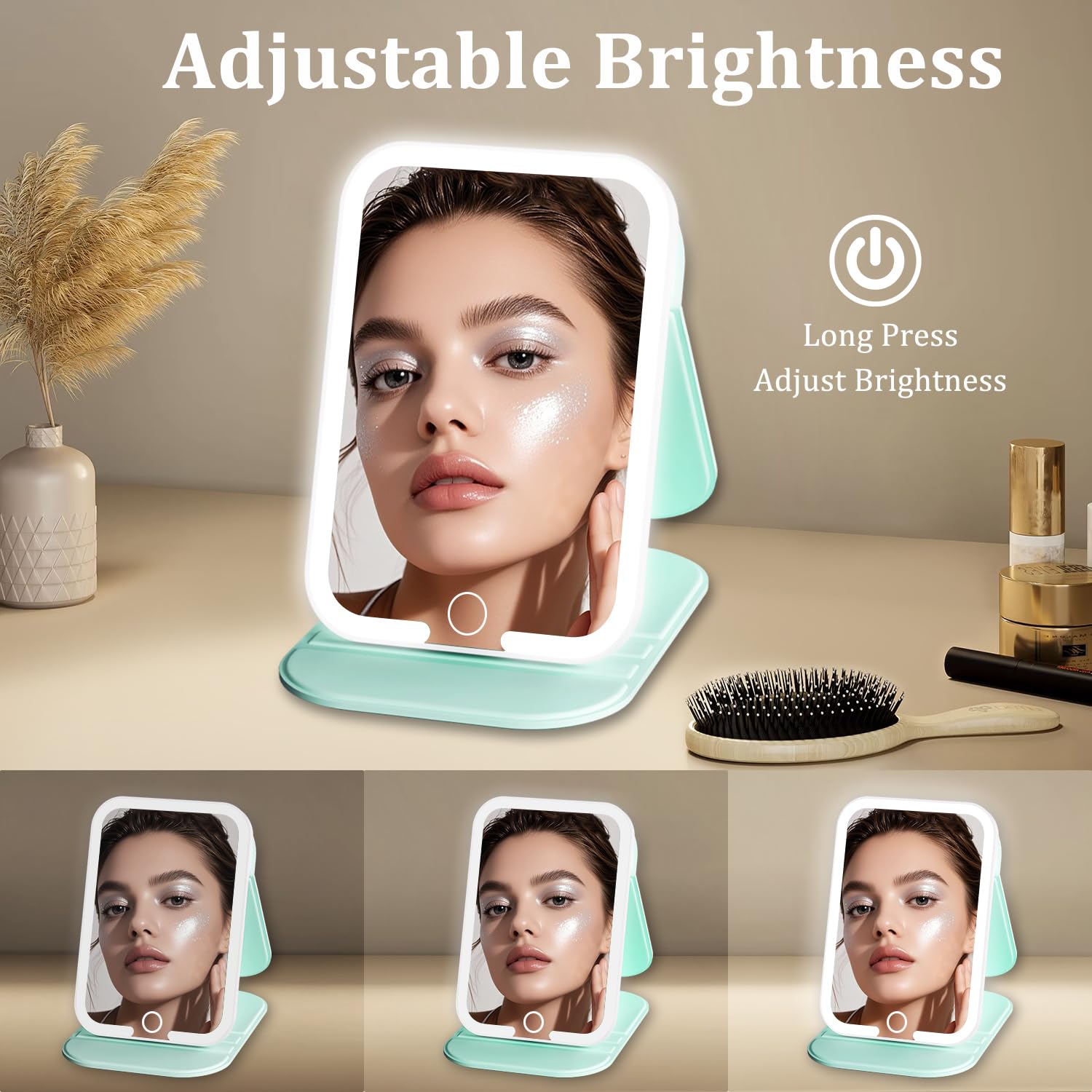 Wiederaufladbarer Reisespiegel mit Licht, LED-Make-up-Spiegel mit Lichtern, tragbarer Kosmetikspiegel mit 3 Farben Beleuchtung, dimmbarer beleuchteter Kosmetikspiegel, Reiseutensilien