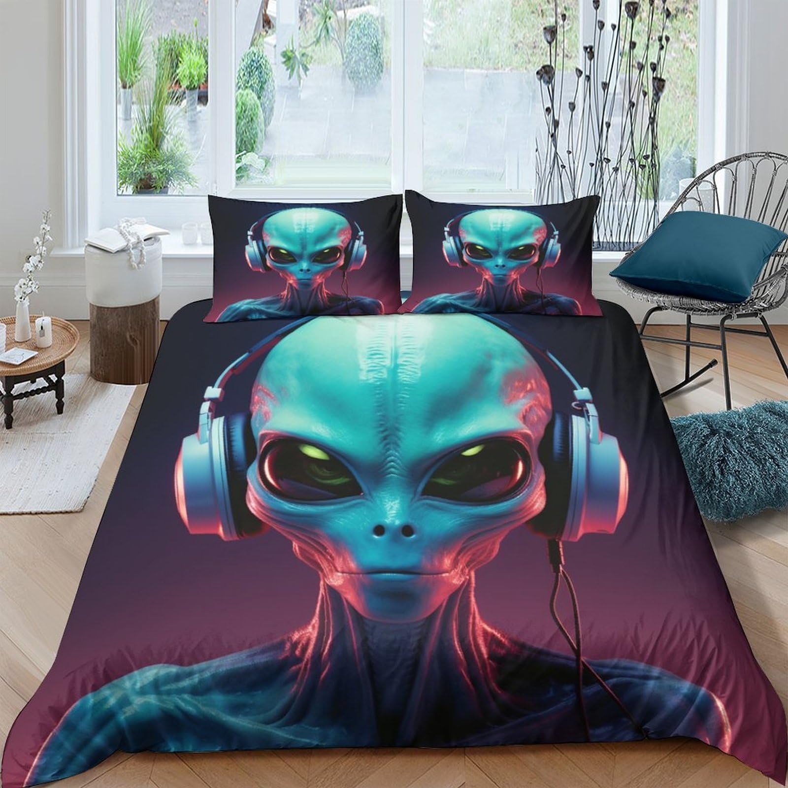 BARDYS Alien Quilt Cover 3D Print Anime Duvet Cover for Teens And Adults Comforter Covers with Zipper Closure Bedding Set Soft Microfiber with Pillow Cases 3 Pieces Double（200x200cm）