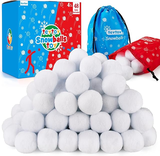 teytoy 48 Pack Indoor Play Snowballs for Kids Indoor,Fake Snowball Fun Set,Plush Snow Balls with 2 Bag Realistic for Winter Game,Ideal Snow Toy for Toss Game, Indoor/Outdoor Play,Christmas Decor