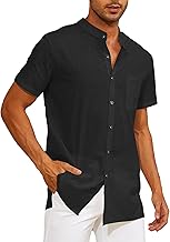 CheChury Men's Hawaiian Short Sleeve Linen Shirt - Casual Solid Color Button Down Summer Pocket Top - Casual Loose Style