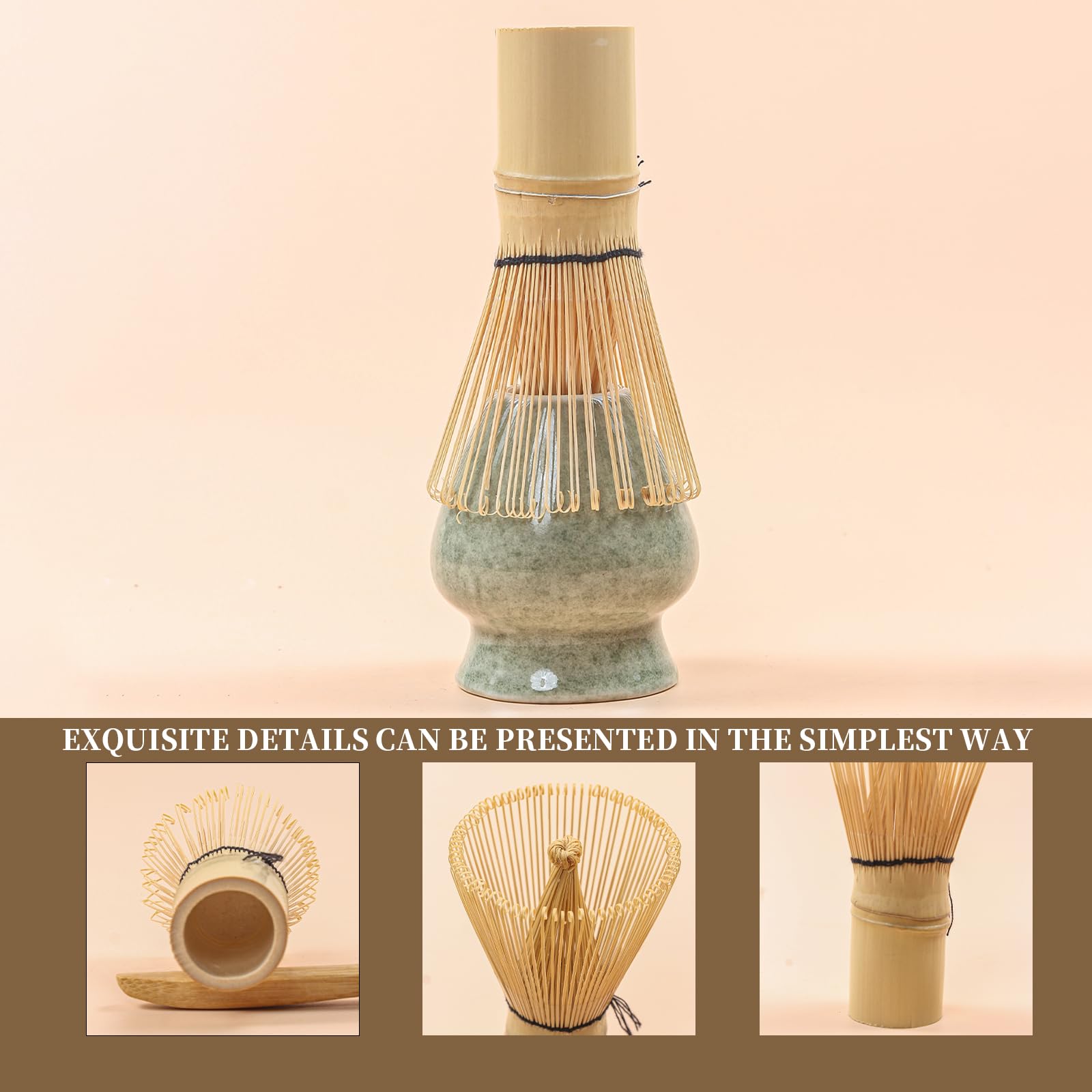 Set di ciotole in ceramica per matcha, 8 pezzi, Frullino Matcha, Ciotola Matcha con beccuccio, Filtro, Supporto e Cucchiaio, Set per Cerimonia del Tè Artigianale, Verde