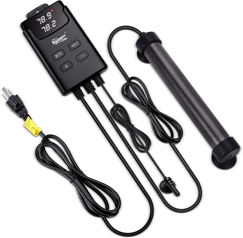Calentador de acuario hygger, calentador sumergible para pecera con pantalla digital externa, que incluye protección contra sobrecalentamiento y fugas y sensor de temperatura para agua dulce y salada (100 W para 16 gal ~ 26 gal)
