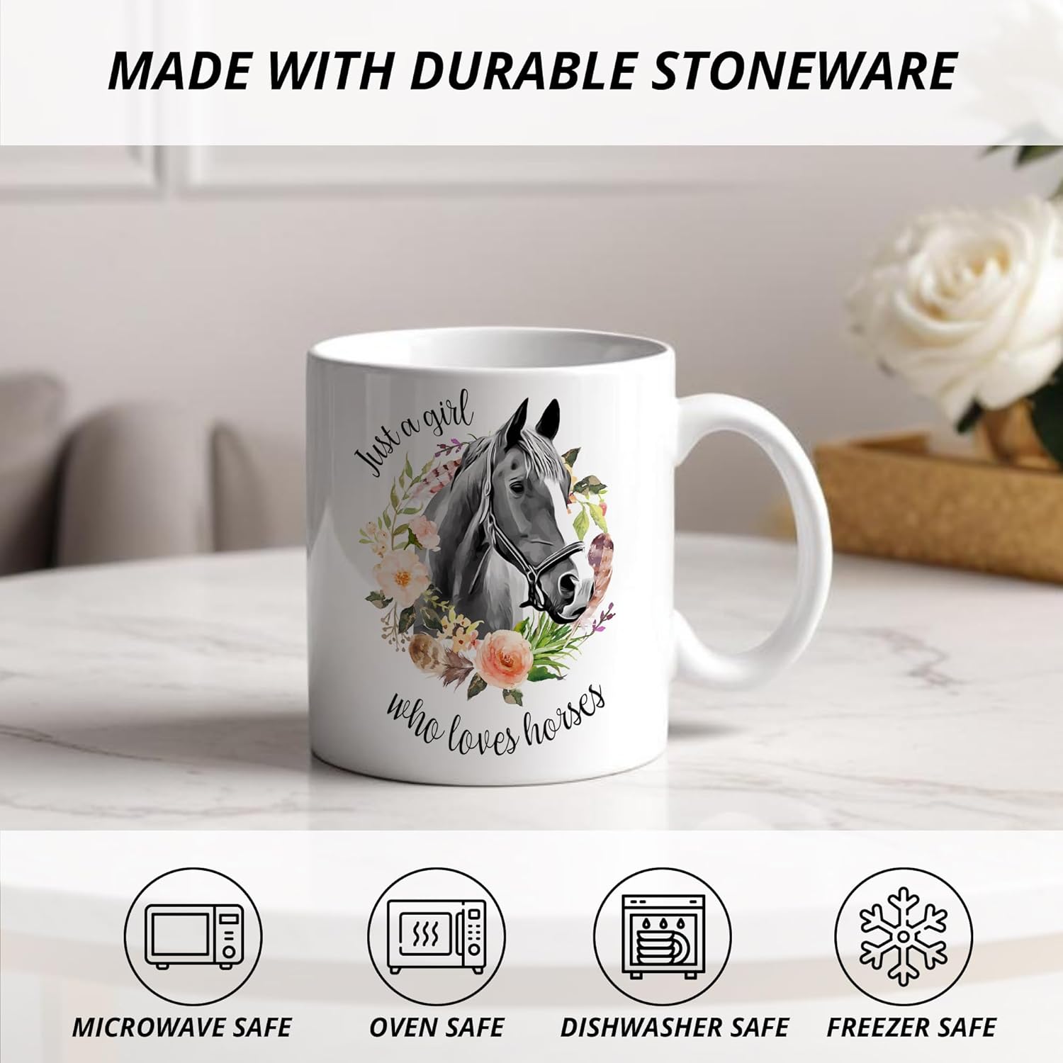 Horse Mug - Just a Girl Who Loves Horses Cup, Coffee Mug Ceramic, Gifts for Horse Lovers and Girls - Image 2