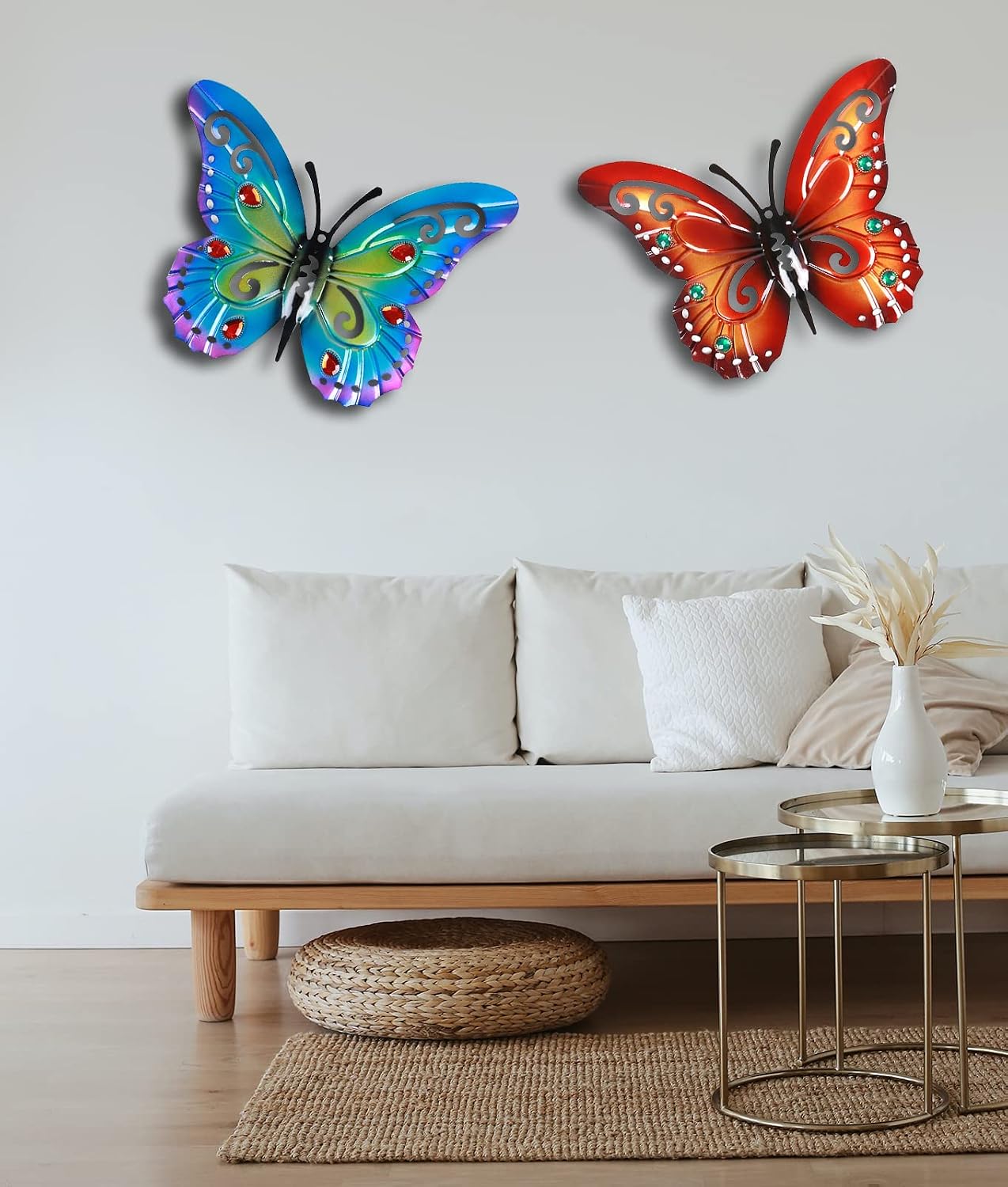 Miyolo 2 Pcs Metal Butterflies Fence Yard Art Garden Decor, 14" Large Butterfly for Outdoor Patio Backyard Balcony Sculpture, Colorful