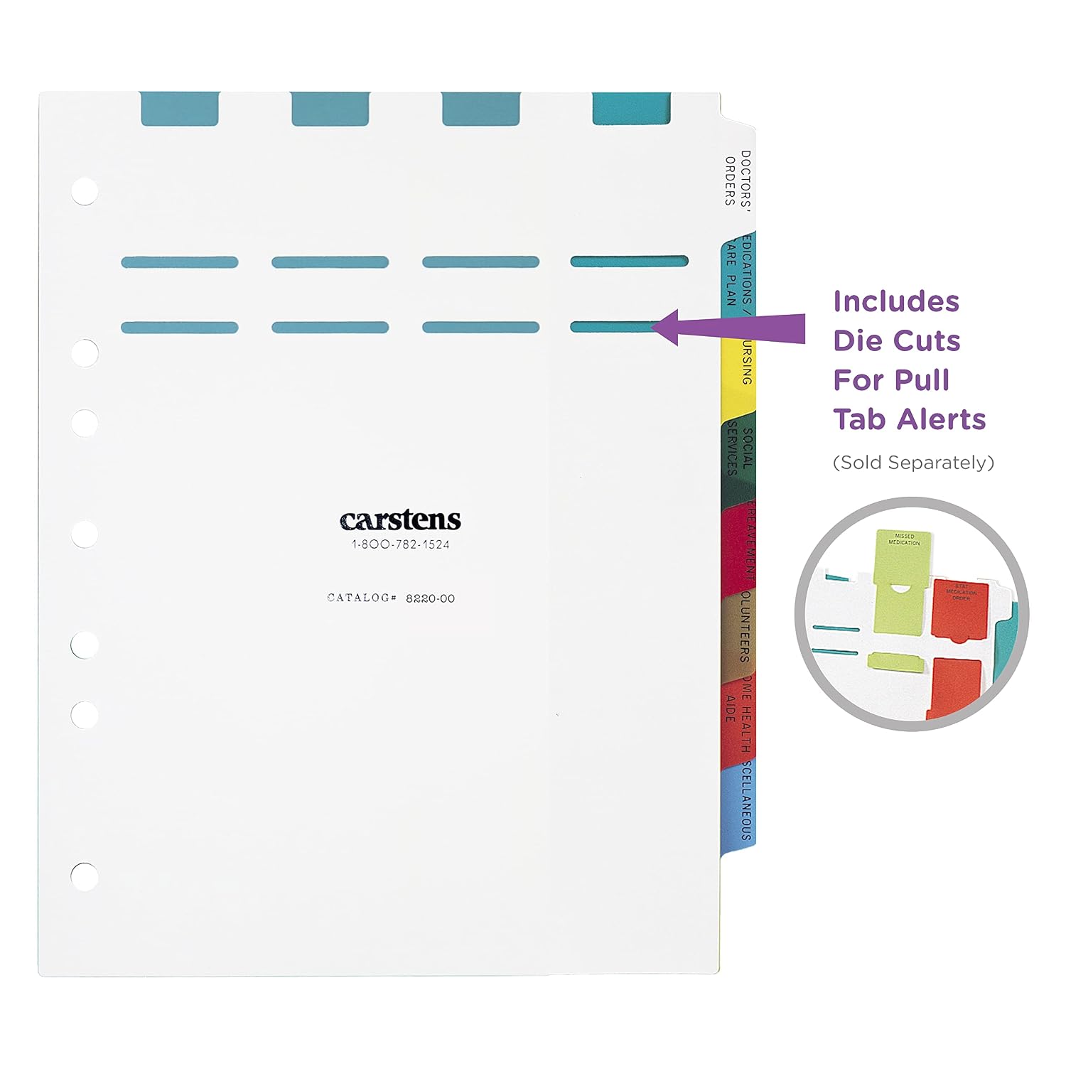Carstens Heavy Duty Plastic Hospice Divider Set, 8-Tab, with Pull Tab Die Cuts, 8220-00, for Side-Opening 3-Ring and 5-Ring Binders