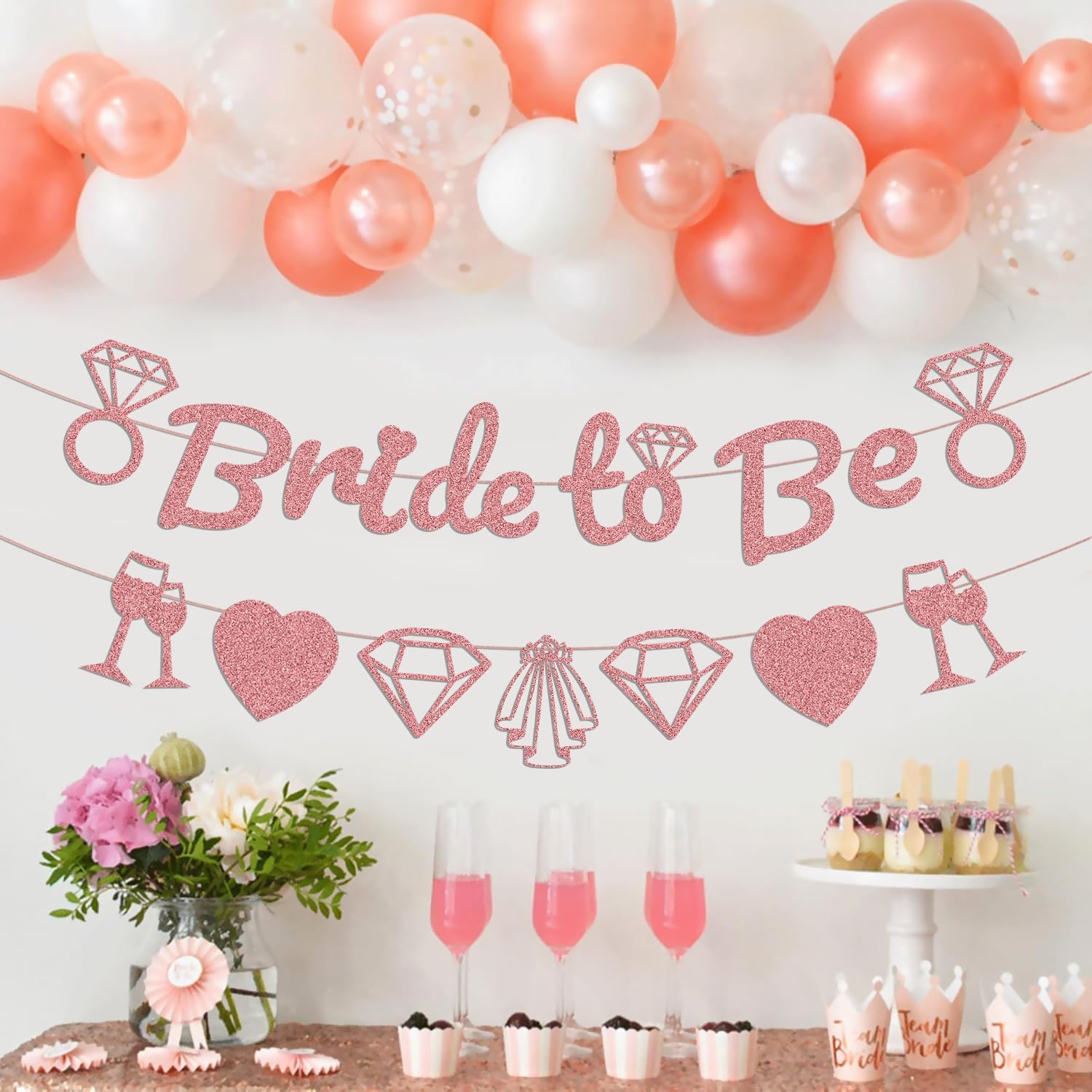 バチェロレッテパーティーデコレーション - ローズゴールド ブライダルシャワーパーティーデコレーションとサプライキット Bride