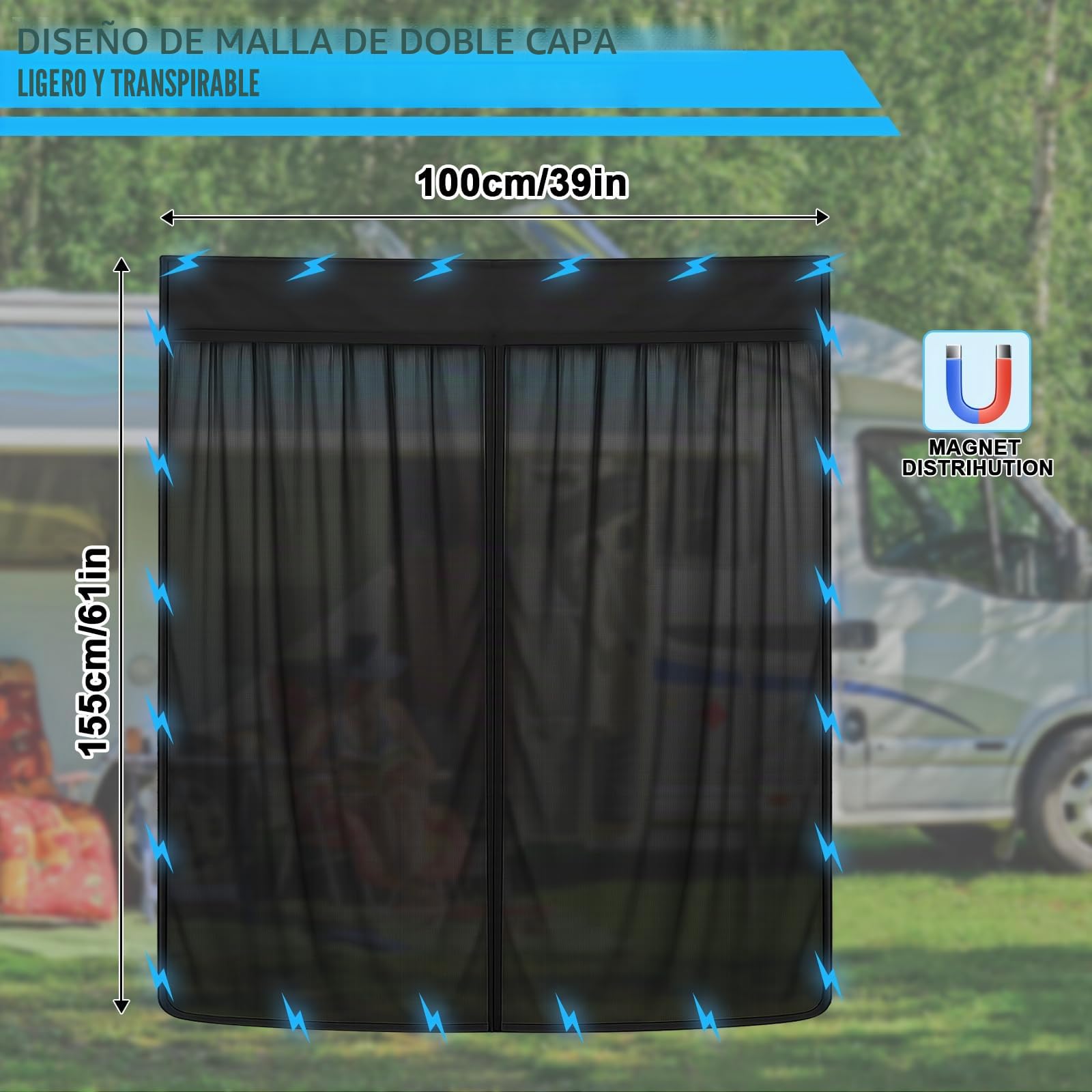 Mosquitera de Coche Reemplazo para Citroen Berlingo/Partner III/Rifter 2018-2025 (Standard Roof), Mosquitera para Puerta Lateral, Mosquitera Magnética de Una Sola Capa para Acampar