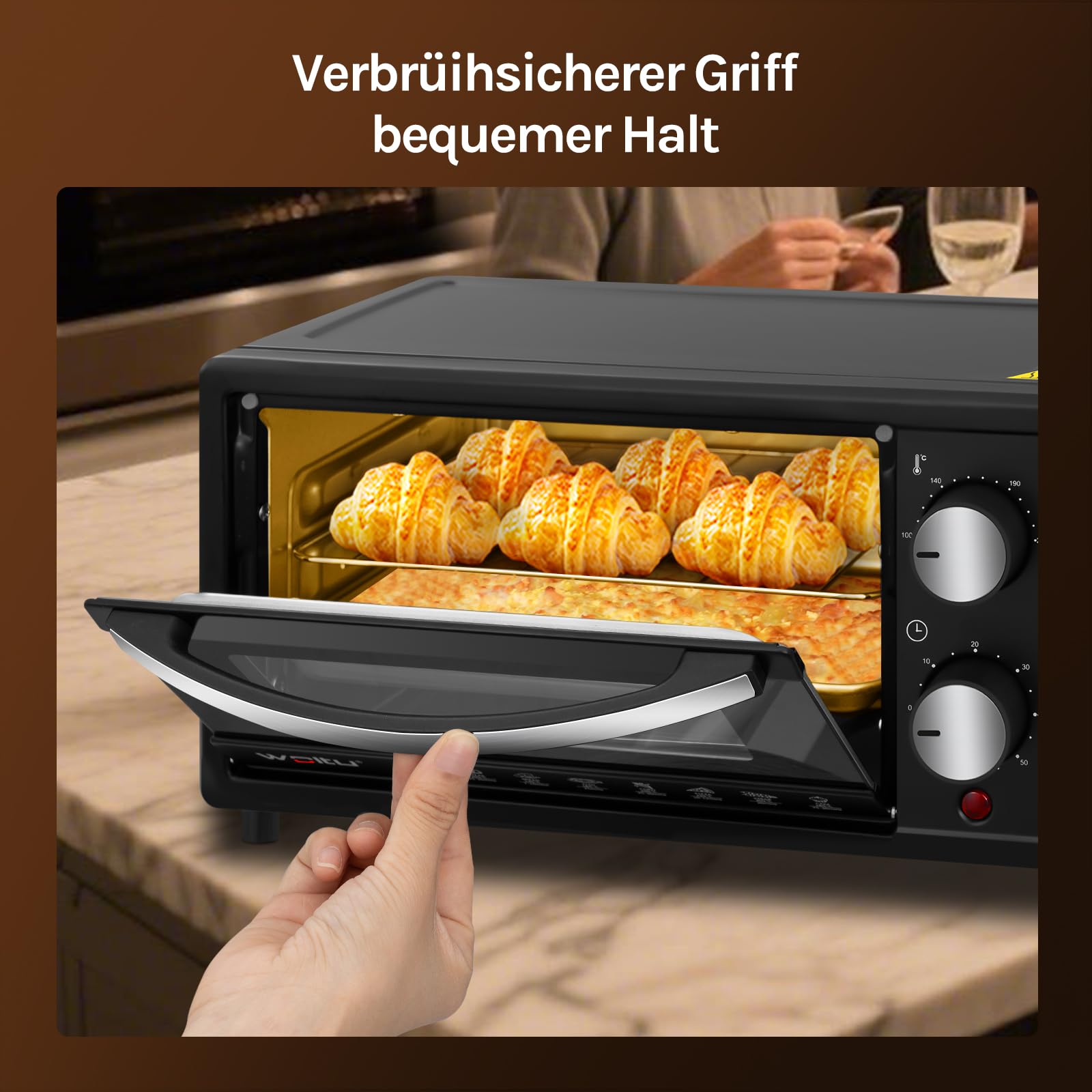 WOLTU Minibackofen 10 Liter, 800 Watt Toasterofen | Pizzaofen | Backblech mit Timer Mini Backofen für Pizza, Toast, Truthahn, Hot Dogs Schwarz