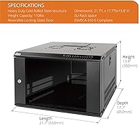 Vista 2 de Tecmojo 6U Gabinete de Servidor de Montaje en Pared IT Red Rack de Cierre con Puerta y Paneles Laterales Bloqueables en Negro, Ventilador