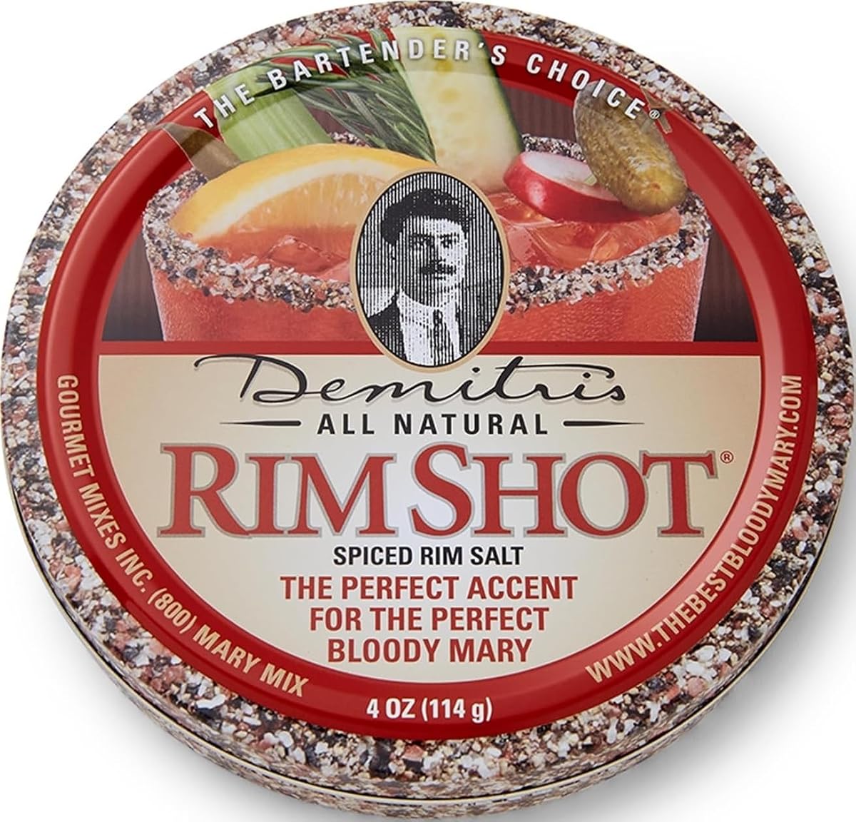 Demitri's Original RimShot, lata (4 oz), sal de borde Bloody Mary especiada | Bloody Mary Rimmer totalmente natural con sales marinas hawaianas y ahumadas y semillas de apio, perfecto para brunch, cócteles y más