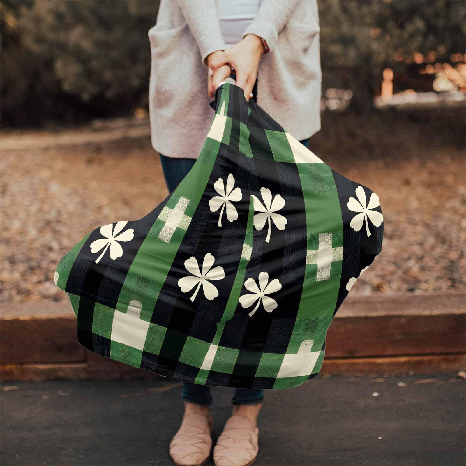 Nursing Cover for Breastfeeding Scarf, St. Patrick's Day Black Green Beige Shamrocks Baby Car Covers Super Soft Multi Use for Canopy Shopping Cart Cover Blanket Stroller Cover