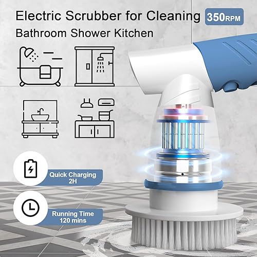 Miniatura 12 de Limpiador eléctrico giratorio, limpiador eléctrico de ducha de baño para limpiar bañera/azulejos/suelo/fregadero/ventana, cepillo de limpieza 01