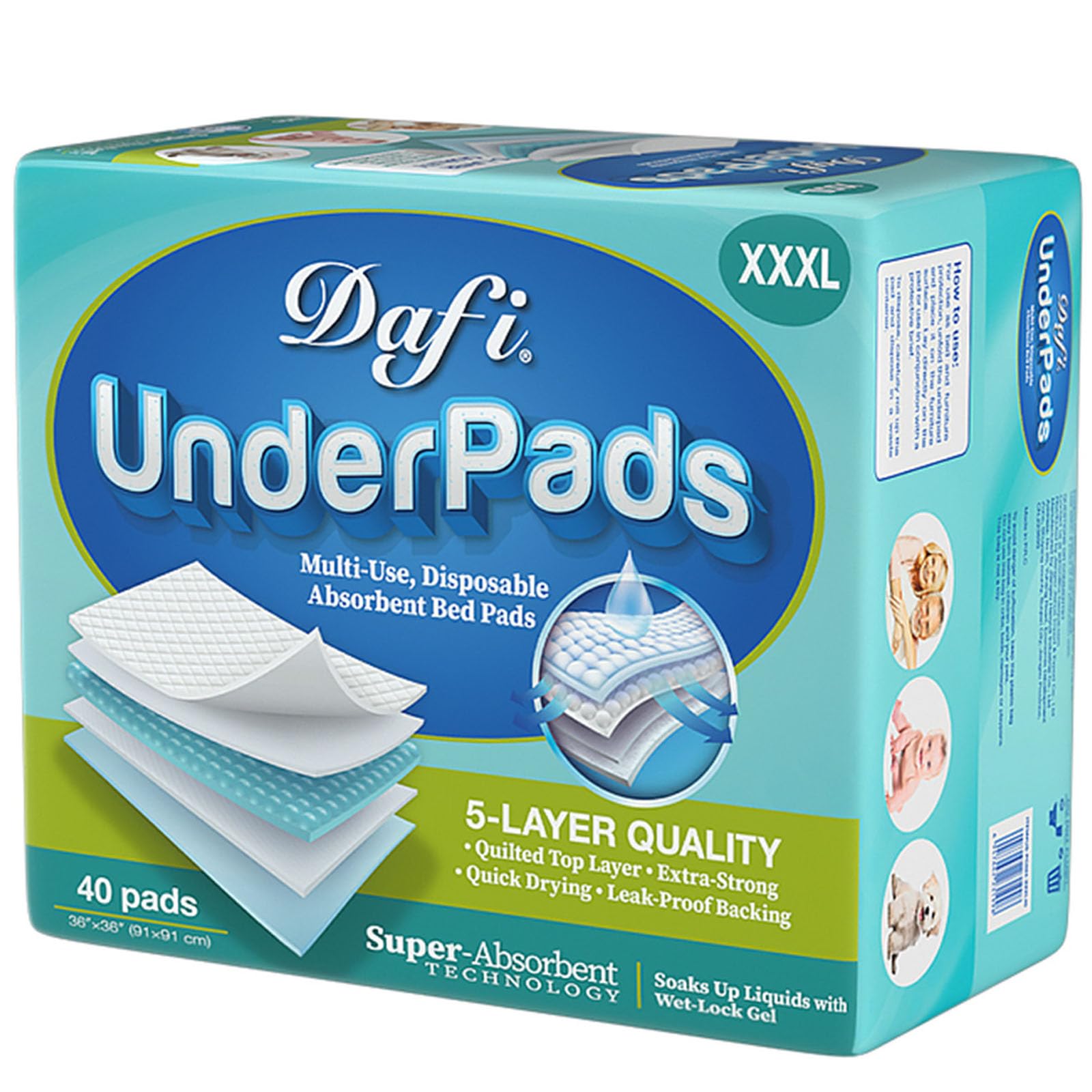 DAFI Disposable Incontinence Bed Pads, 36”x 36”(160 Count) Thick Underpads, Effective Odor Control Pee Pads, Chucks Pads, Protection for Elderly,