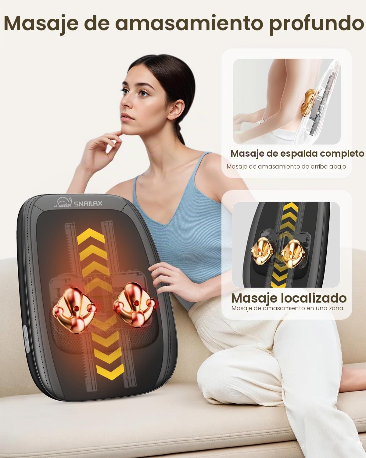 Snailax Masajeador de Espalda con Calor, Masajeador cervical y espalda para el Alivio del Dolor, Almohada de Masaje 4D Amasado de Tejido Profundo, Regalos para Hombre y Mujer