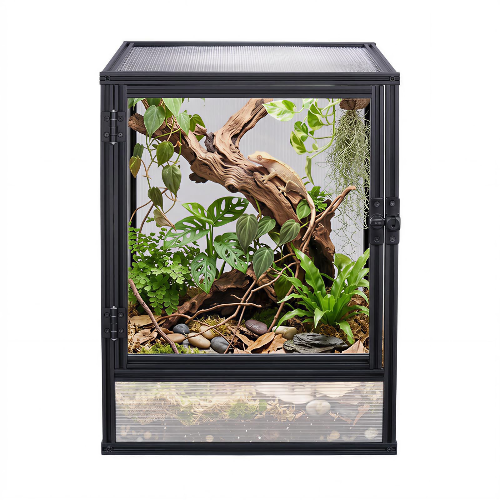 30 Gallon 18x18x24 Tall Terrarium, Aluminum Frame Gecko Tank with Hollow Polycarbonate Side Panels, Mesh Top, Locking Door for Crested Gecko Chameleon - 3
