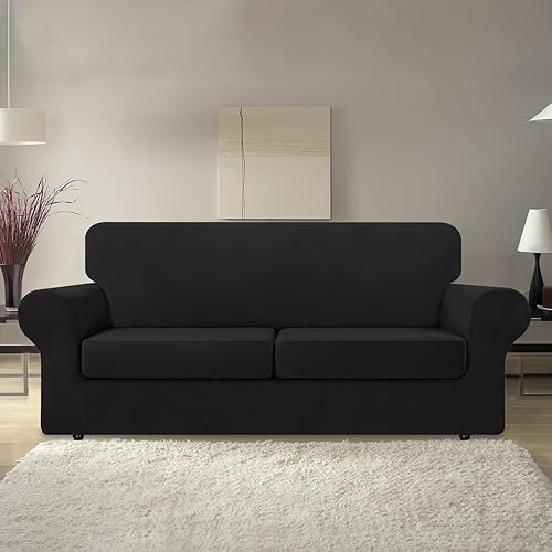 Miniatura 2 de KEKUOU 3 Fundas Elásticas para Sofá de 3 Piezas para Sofá de 2 Cojines Apto para Mascotas, Fundas de Sofá Lavables Suaves Elásticas Protector de