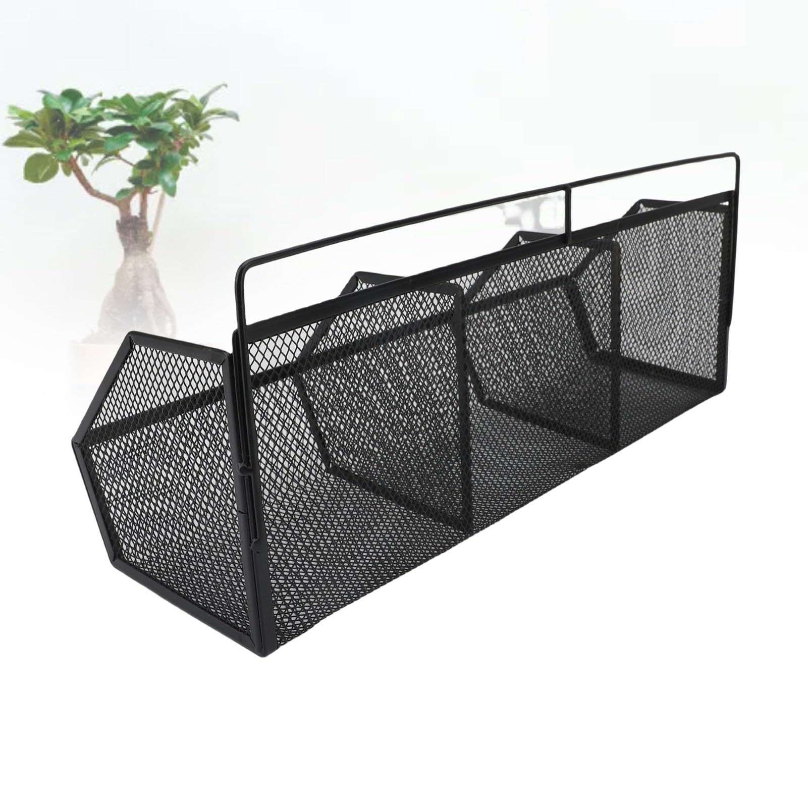 Cesta de alambre de metal, 3 rejillas para colgar en la pared, organizador de almacenamiento de apertura inclinada para cocina, baño, lavandería, hogar, cafetería, oficina, garaje (negro)