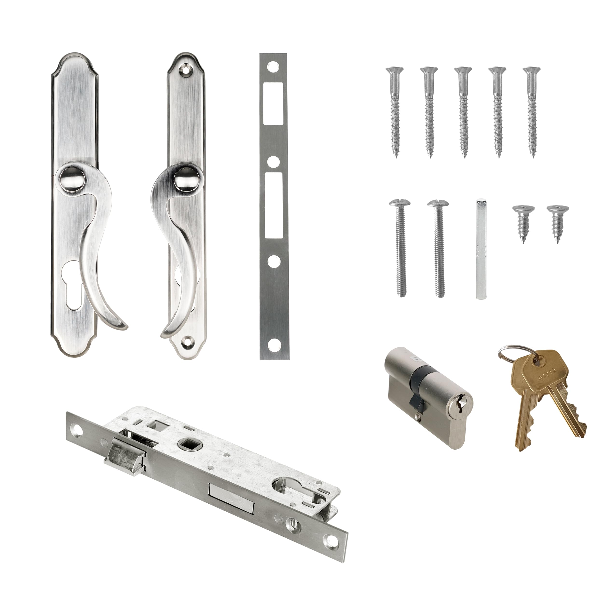 Storm - Kit di ricambio per maniglia della porta con serratura e chiave, set di maniglie di sicurezza per porta finestra, porta del patio, impermeabile e antiruggine (argento)