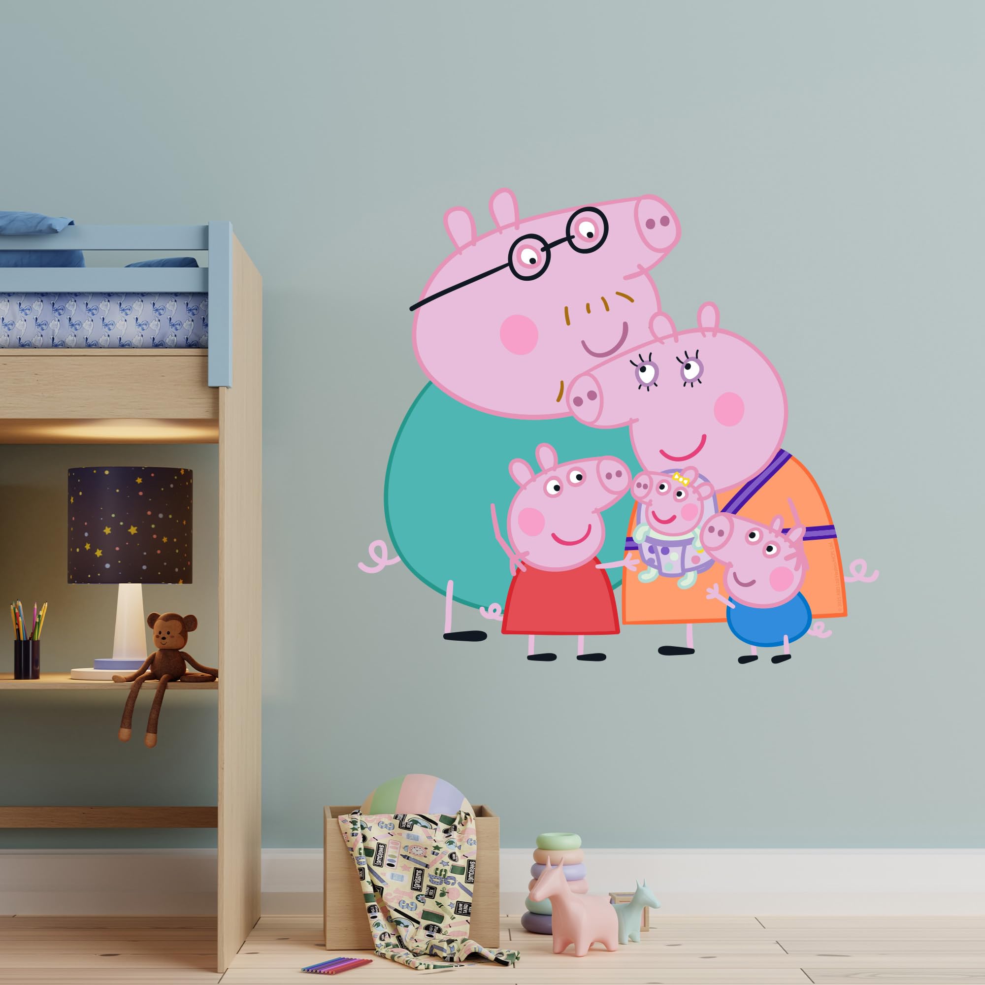 Themed Multicolour Peppa Pig Wall Sticker - Peppa And Family Group Hug Wall Decal Kids Art (60Cm Width X 55Cm Height)
