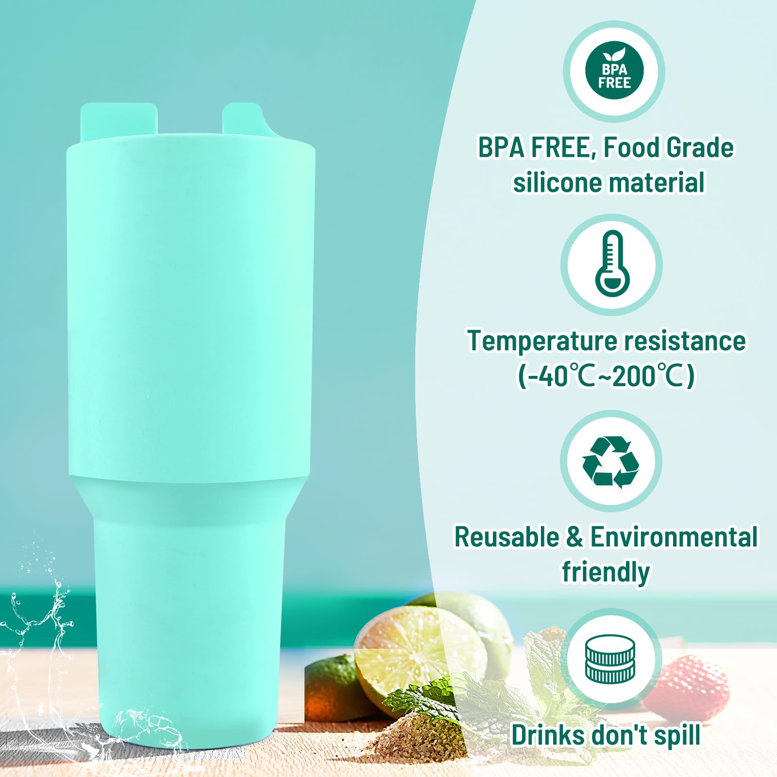 dellyy Separatore di Bevande In Silicone Tazza, Accessori Stanley Cup, Con Cannuccia In Acciaio Inossidabile, Punta Della Cannuccia e Spazzolino, Adatto Per Tazza Stanley Da 40 Once (B