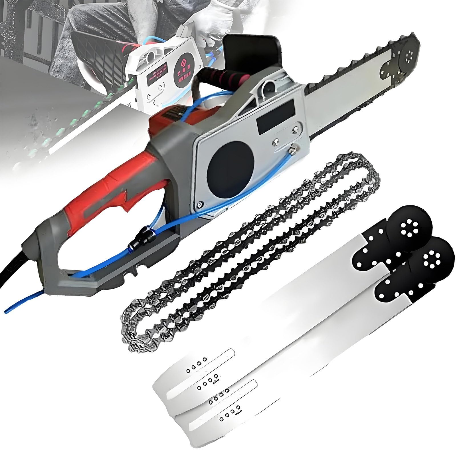 Cortador de pared de mano, máquina de motosierra para granito, hormigón, mármol, equipo de corte industrial con 2 cadenas, 2 barras guía 350