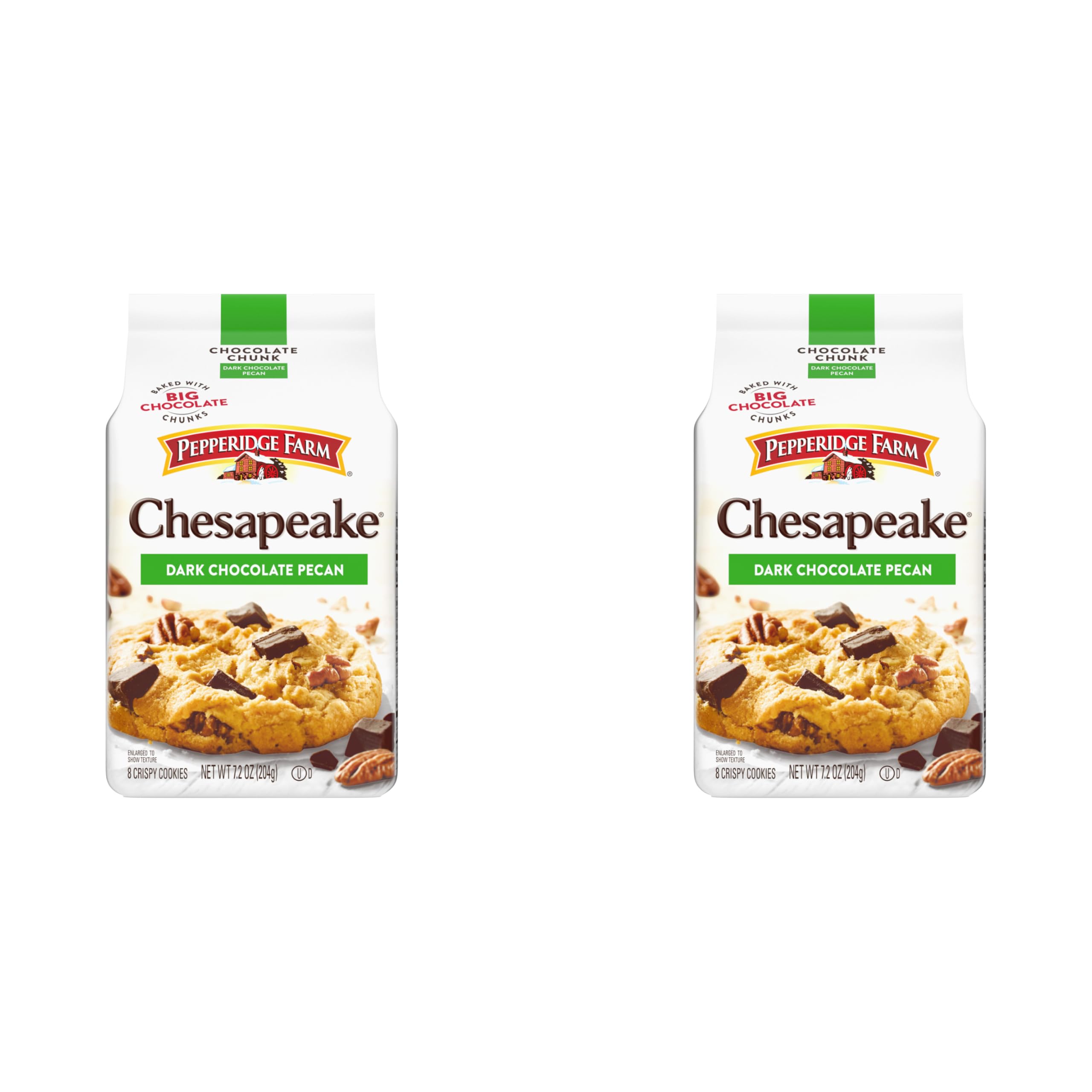 Pepperidge Farm Chesapeake Crispy Dark Chocolate Pecan Cookies, 7.2 OZ Bag (8 Cookies) (Pack of 2)
