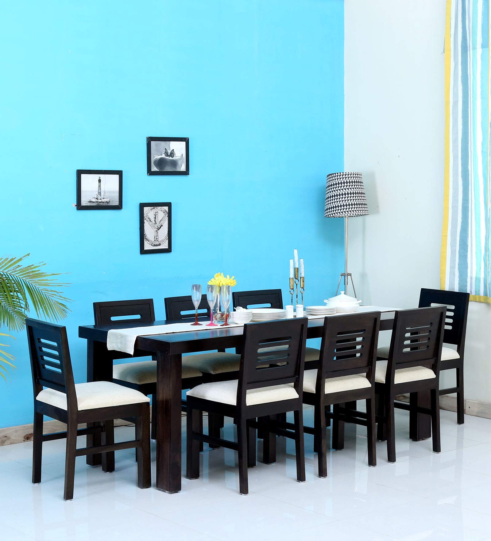 Mamta Decoration Sheesham Wood 8 Seater Dining Table with 8 Chairs Wooden Table and Chair Set for Living Room Home (Chestnut Finish)-image-29