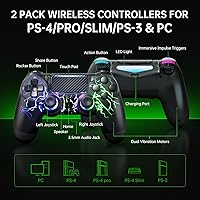 Vista 5 de mone Wireless Controller for PS4/PS4 Pro/PS4 Slim & PC - Black Lightning Pattern RGB Illumination, Hall Effect Joystick, Dual Vibration, 6 - Axis